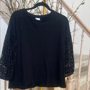 a new day Black Women's Blouse with Eyelet Sleeves